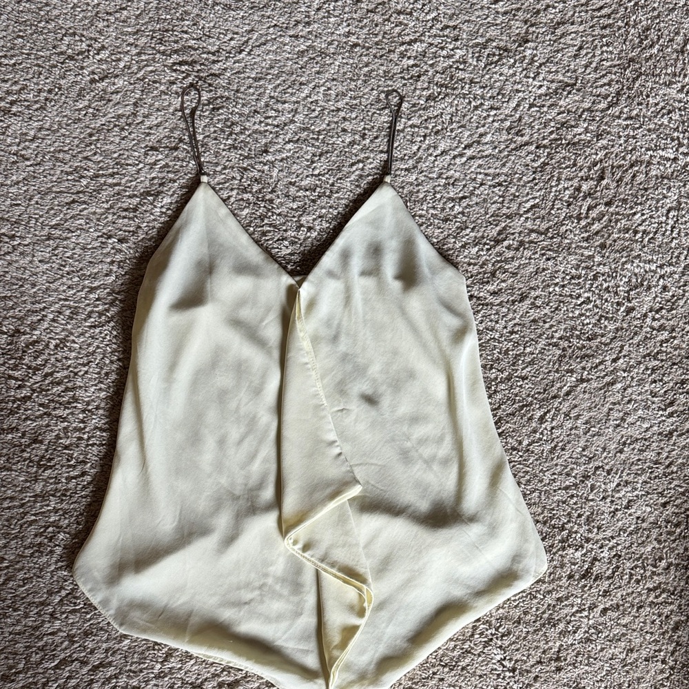 RACHEL Rachel Roy Pale Yellow Satin Cami with Ruffle Detail